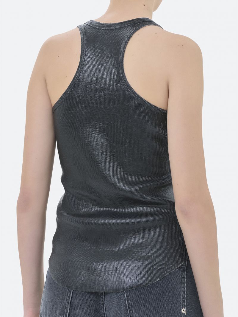 AMERICA RIBBED TANK TOP COATED LEATHER EFFECT