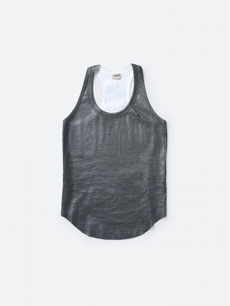 AMERICA RIBBED TANK TOP COATED LEATHER EFFECT