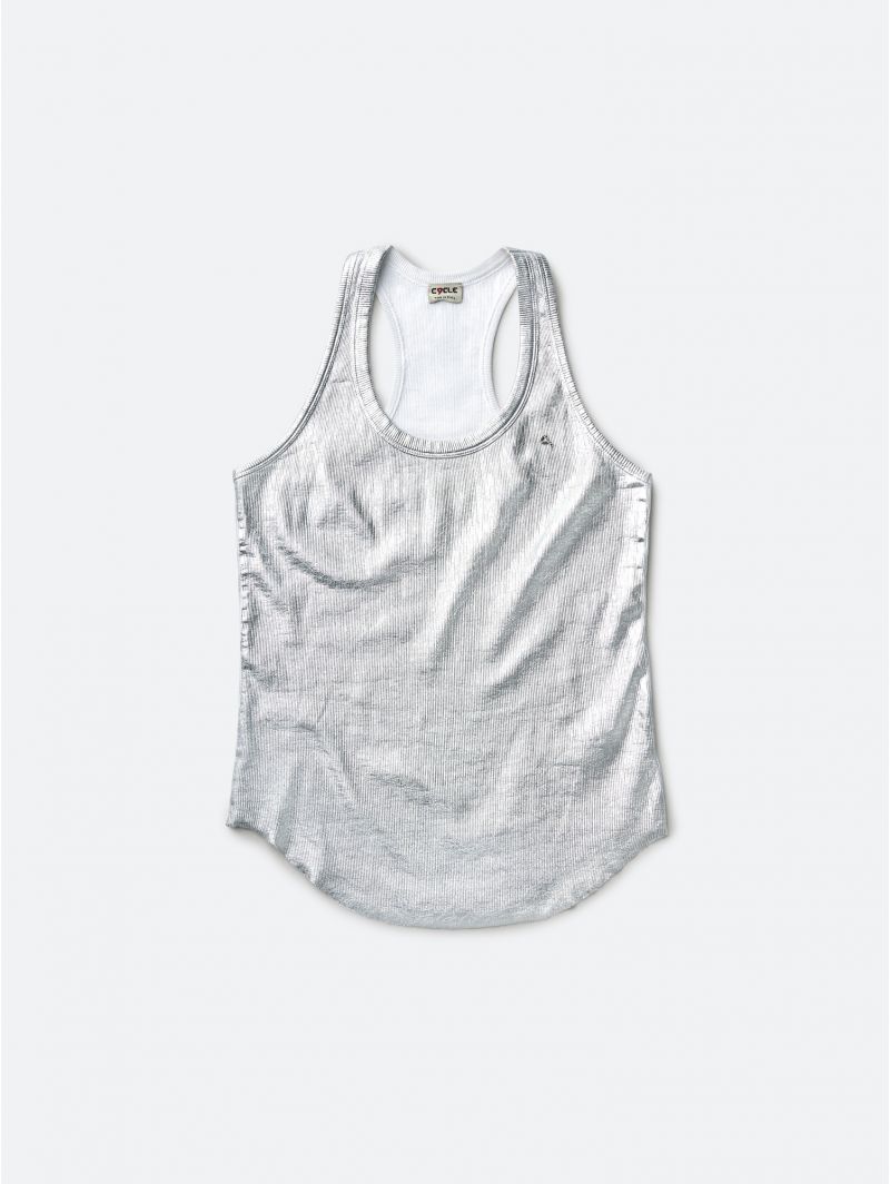 AMERICA RIBBED TANK TOP COATED LEATHER EFFECT