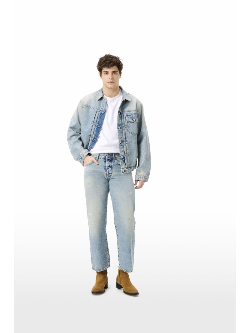 Legend regular 90's fit straight ankle leg light blue wash repaired with dirty spots