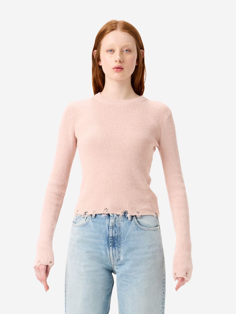 Maglia Mia a costine con orli distressed