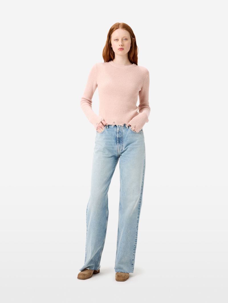 Maglia Mia a costine con orli distressed