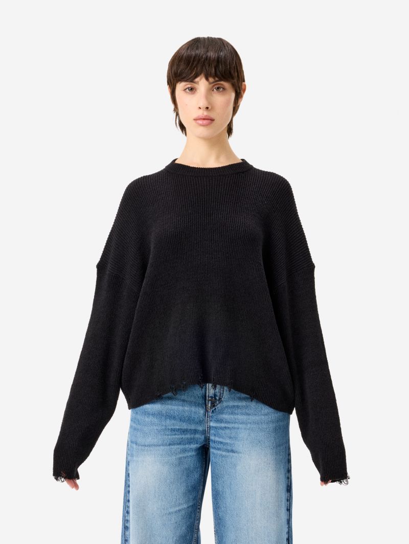 Maglia Gia over a costine con orli distressed