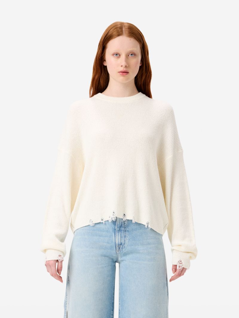 Gia oversized ribbed jumper with distressed hems