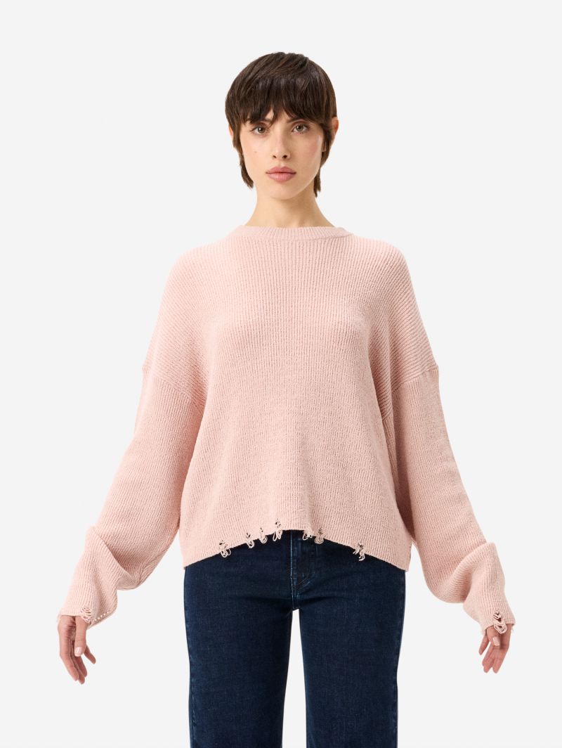 Gia oversized ribbed jumper with distressed hems