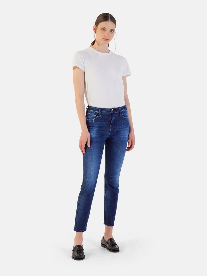 MARYLIN SKINNY SUPER HIGH WAIST STONE WASH WITH CONTRAST NAVY BLUE