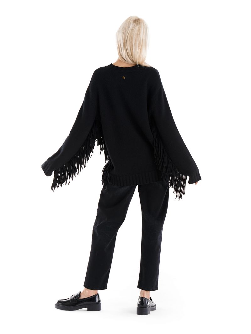 ROUND NECK WITH FRINGES 100% CASHMERE