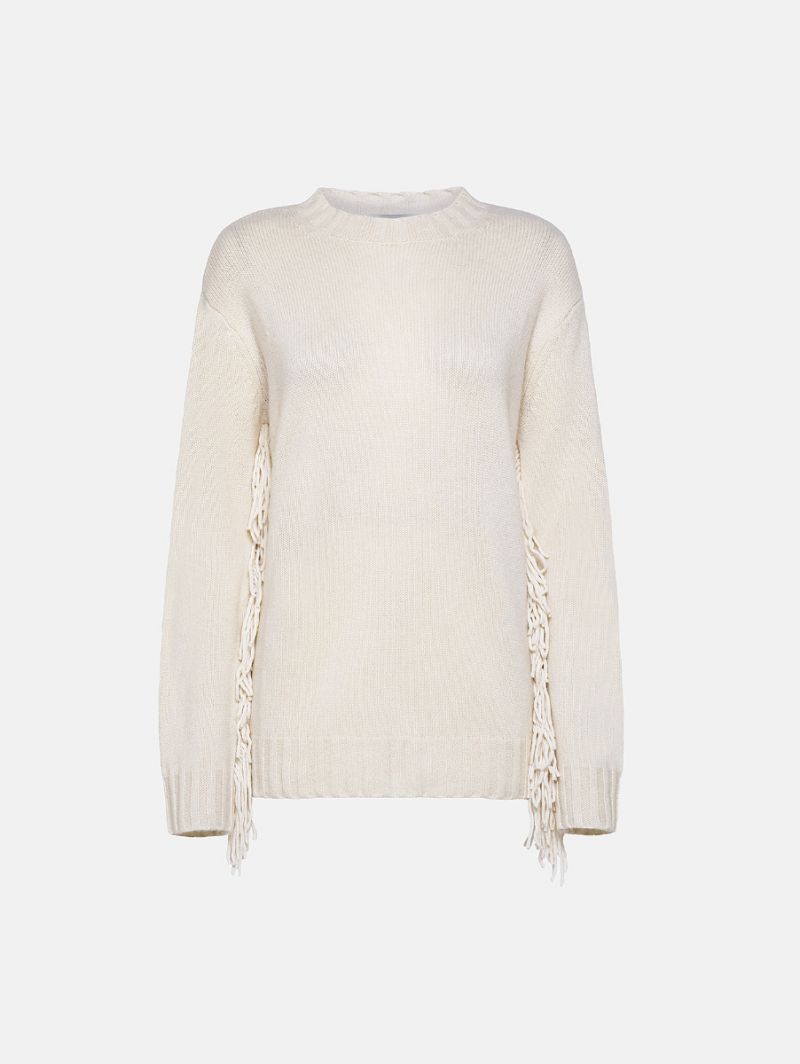 ROUND NECK WITH FRINGES 100% CASHMERE