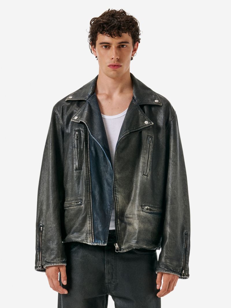 Chiodo biker over jacket coated in a indigo blue finish