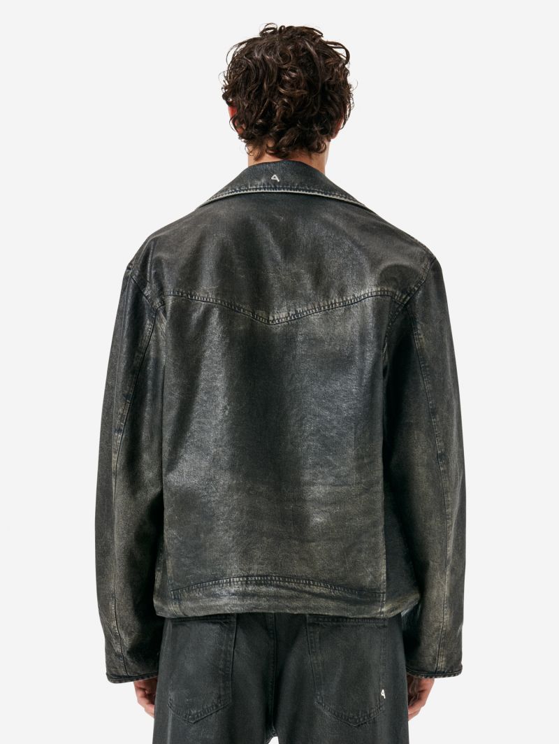 Chiodo biker over jacket coated in a indigo blue finish