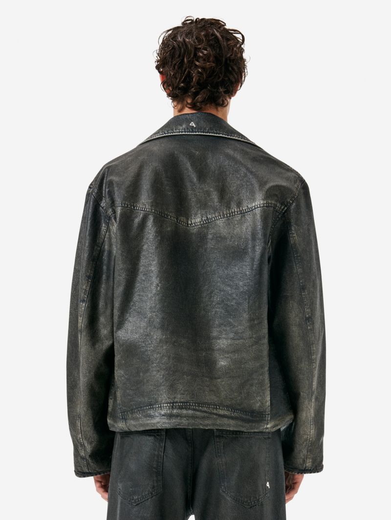 Chiodo biker over jacket coated in a indigo blue finish