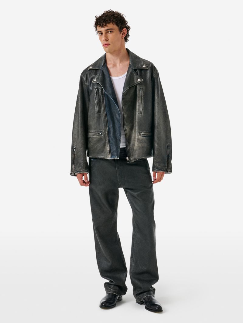 Chiodo biker over jacket coated in a indigo blue finish