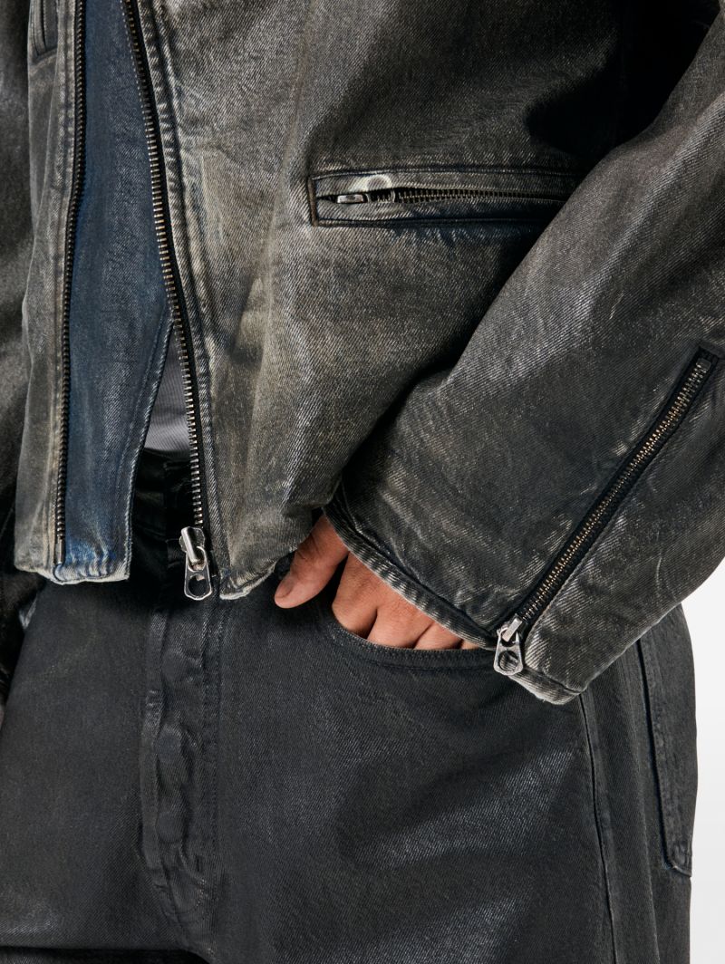 Chiodo biker over jacket coated in a indigo blue finish