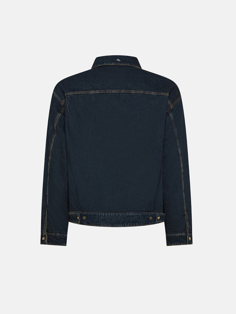 Saki trucker jacket dark wash damaged and resinated