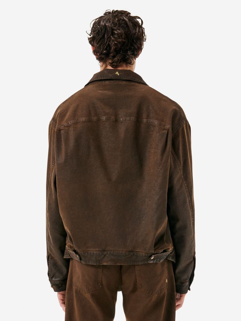 Saki trucker jacket oil coated garment dyed