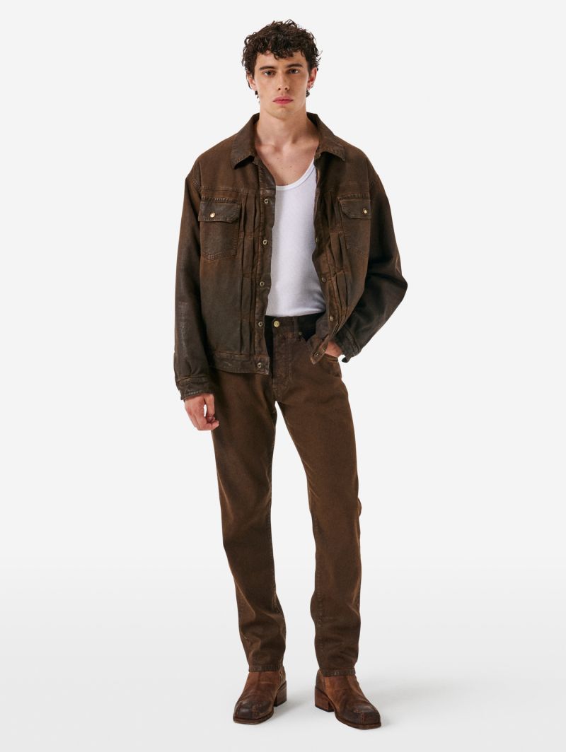 Saki trucker jacket oil coated garment dyed