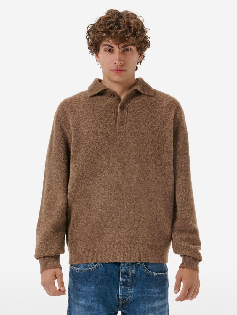 Polo plain knit alpaca l/s