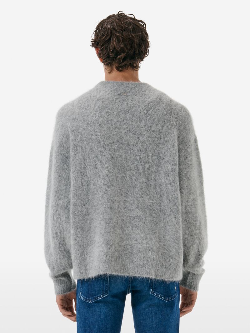 Over round neck collar brushed plain knit amazing