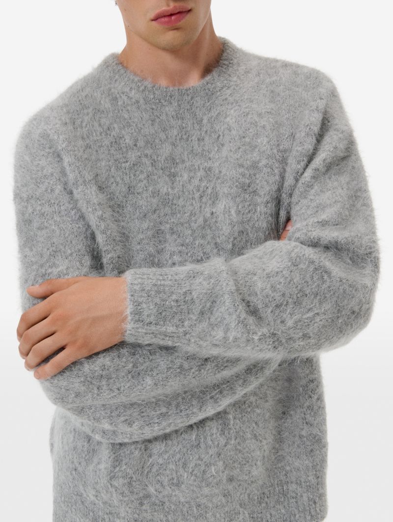 Over round neck collar brushed plain knit amazing