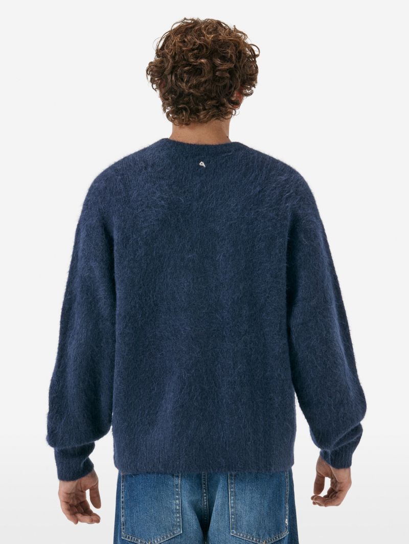 Over round neck collar brushed plain knit amazing