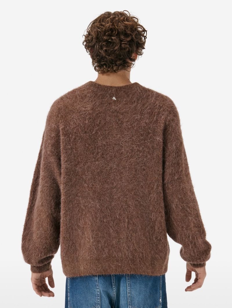 Over round neck collar brushed plain knit amazing