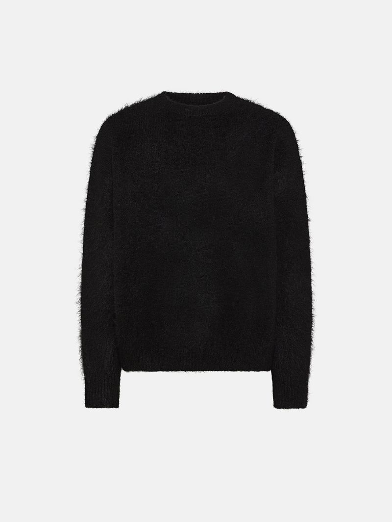 Over round neck collar brushed plain knit amazing