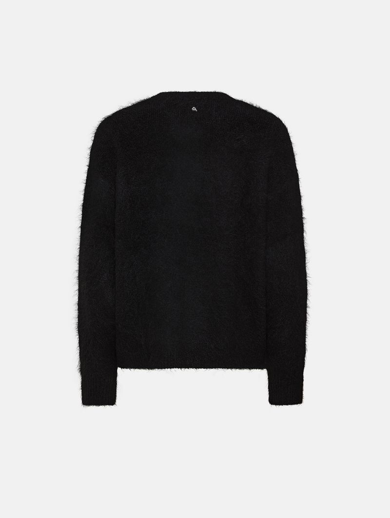 Over round neck collar brushed plain knit amazing