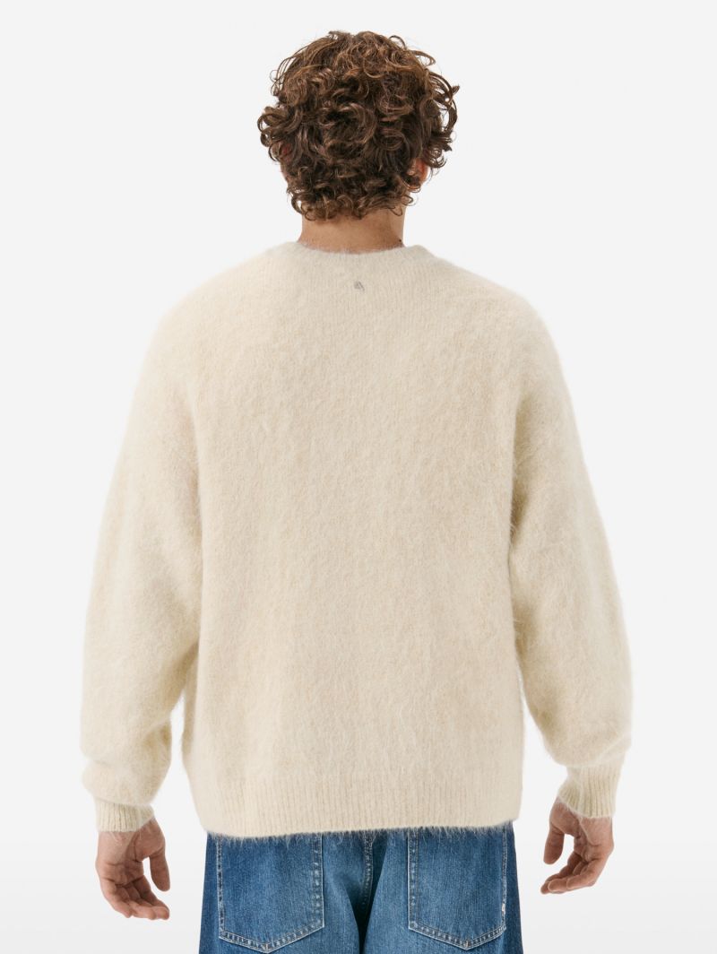 Over round neck collar brushed plain knit amazing