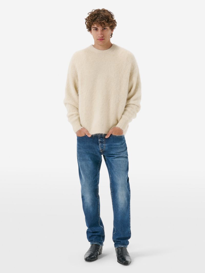 Over round neck collar brushed plain knit amazing