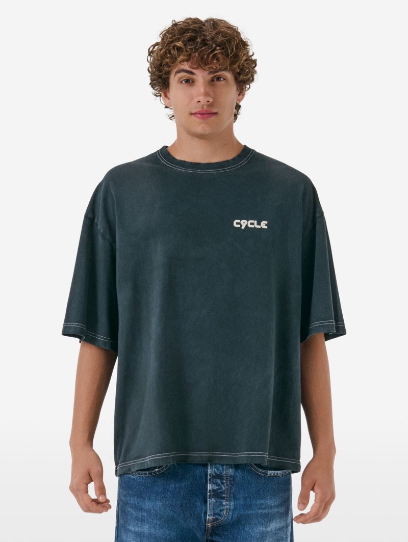 Over printed t-shirt resin spray garment dyed