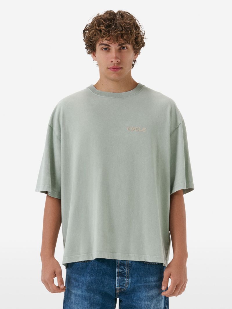 Over printed t-shirt resin spray garment dyed