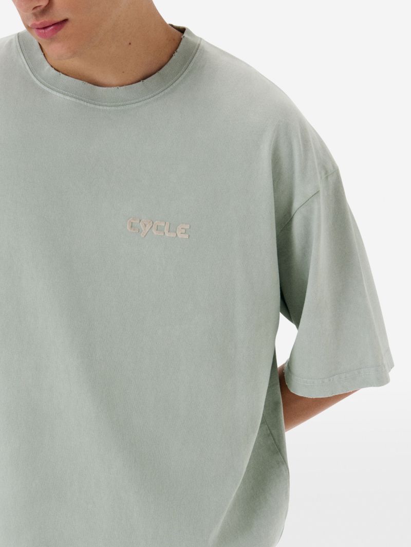Over printed t-shirt resin spray garment dyed