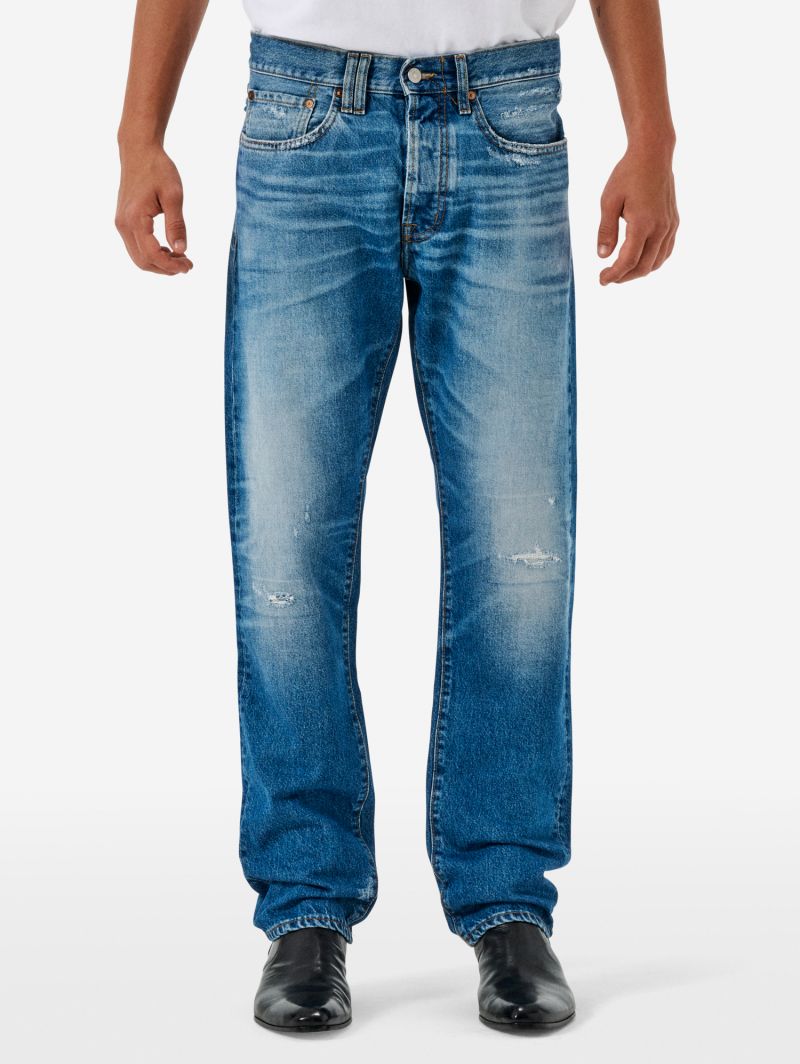 Standard regular straight '90s fit cut and break medium tone open edge