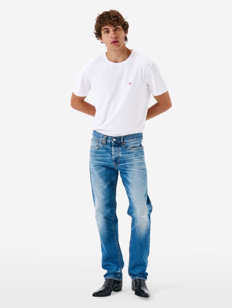 Standard regular straight '90s fit cut and break medium tone open edge