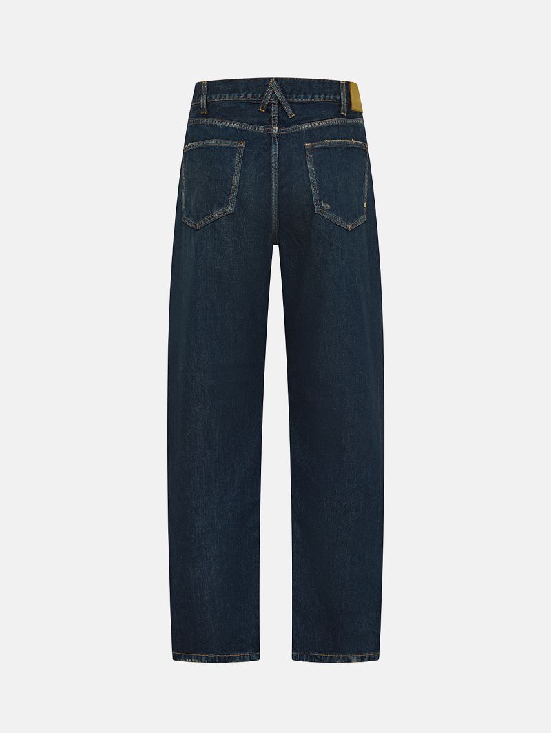 Full wide straight leg dark wash damaged and resinated