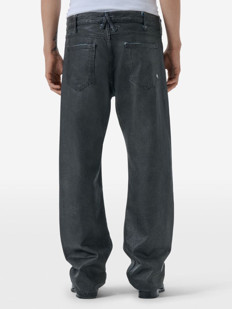 Full wide straight leg coated in a indigo blue finish