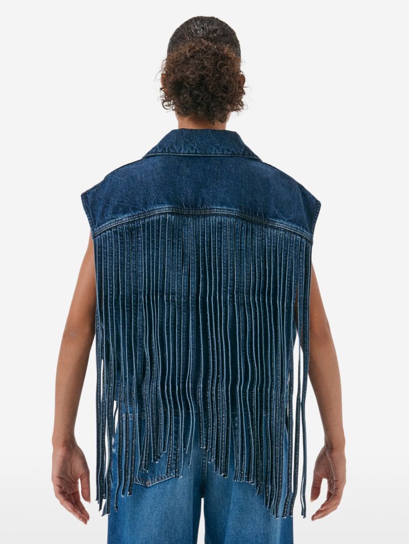 Jade' gilet with franges light vintage