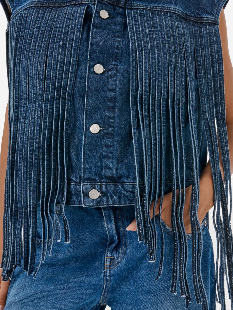 Jade' gilet with franges light vintage