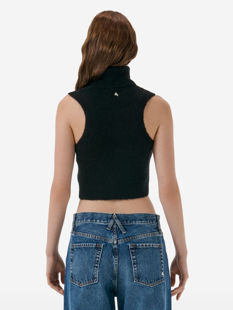 Turtle neck crop top plain knit alpaca