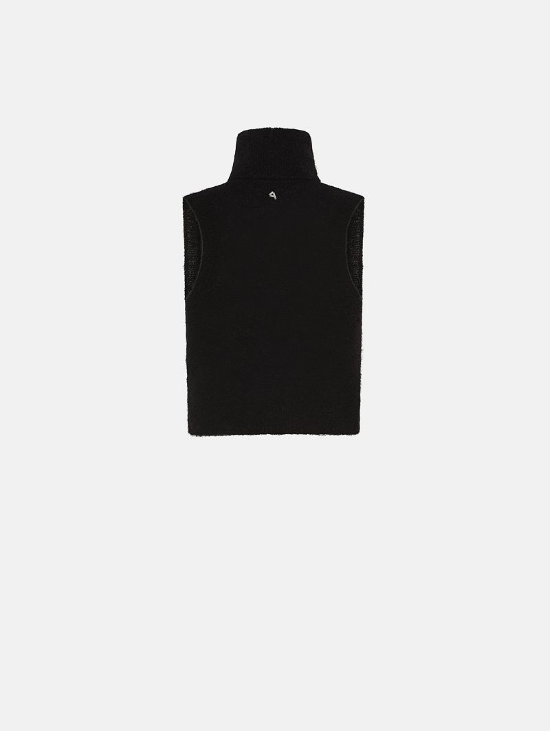Turtle neck crop top plain knit alpaca