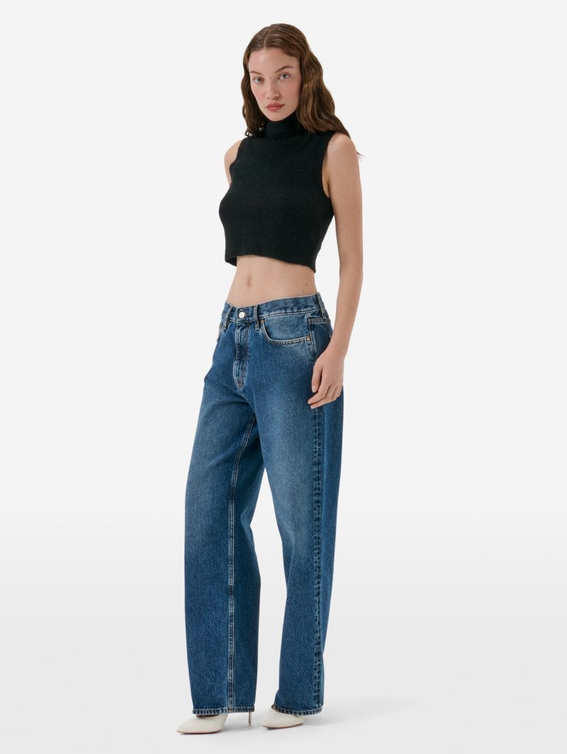 Turtle neck crop top plain knit alpaca