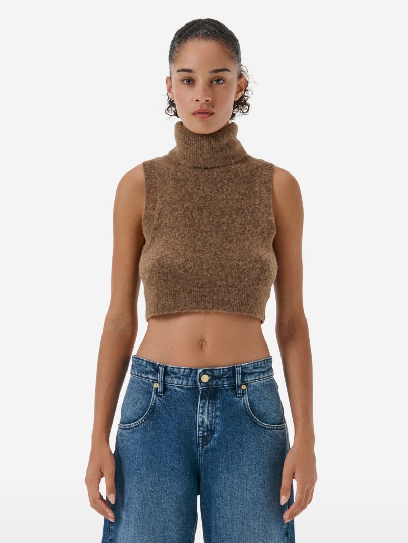 Crop top con collo alto in misto alpaca