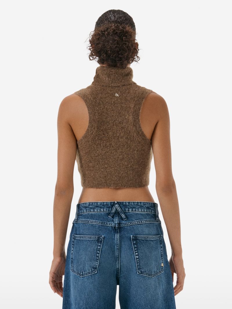 Crop top con collo alto in misto alpaca