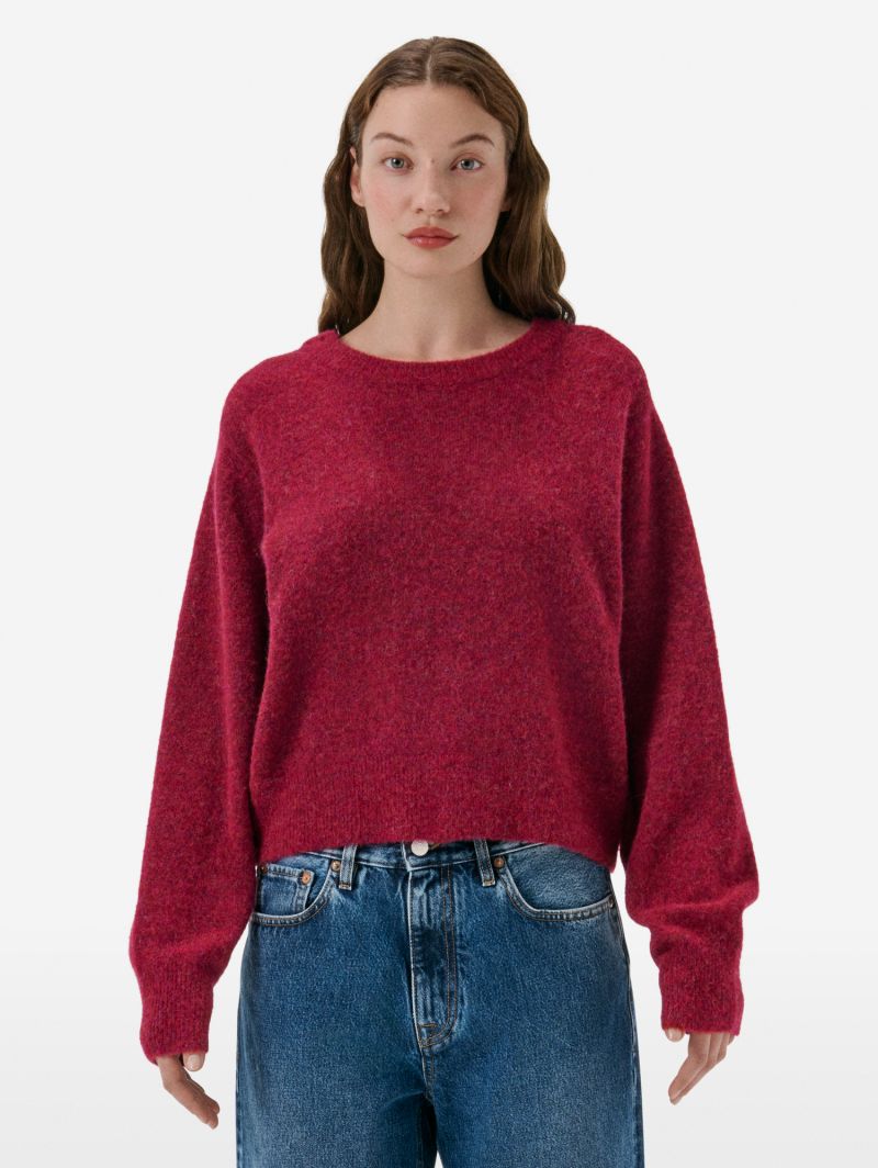 Crop round neck collar plain knit alpaca