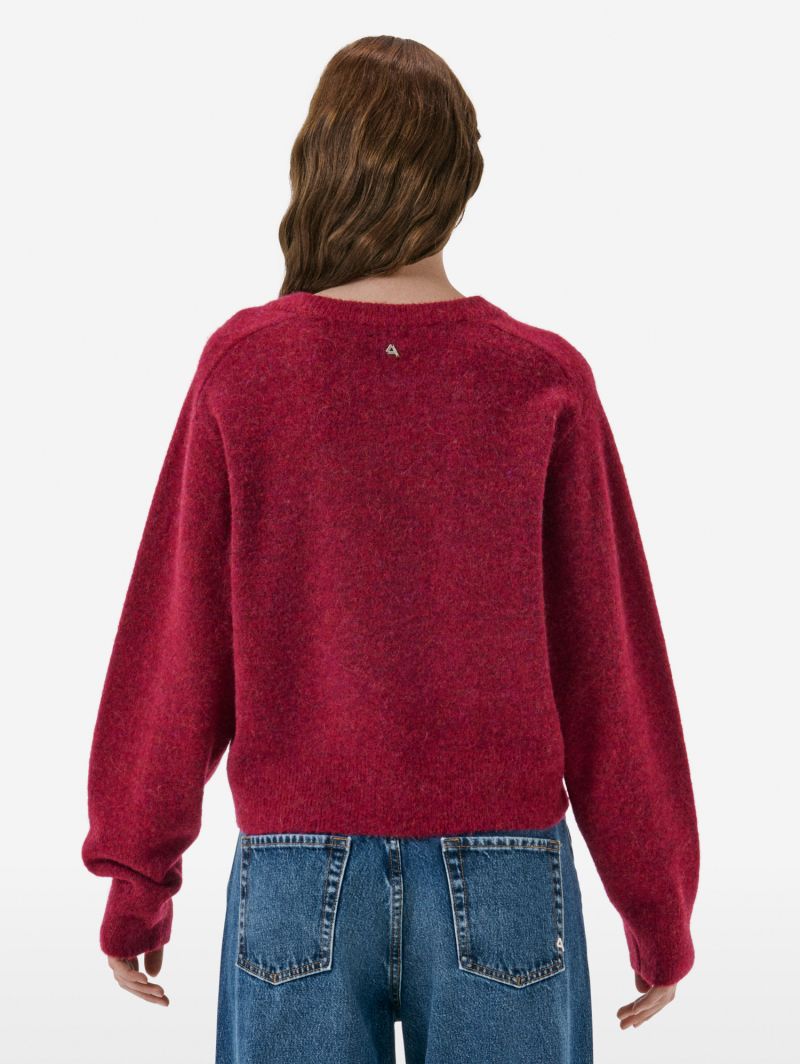 Crop round neck collar plain knit alpaca