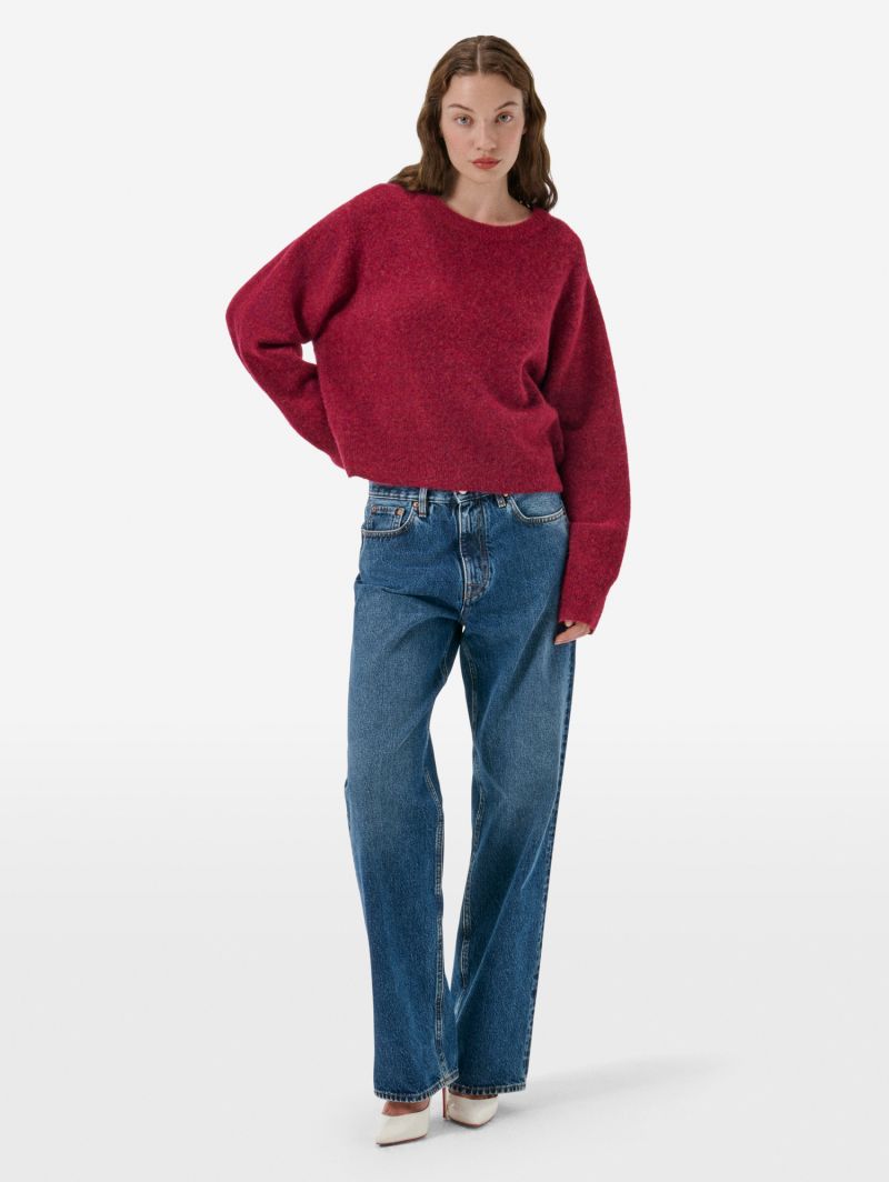 Crop round neck collar plain knit alpaca