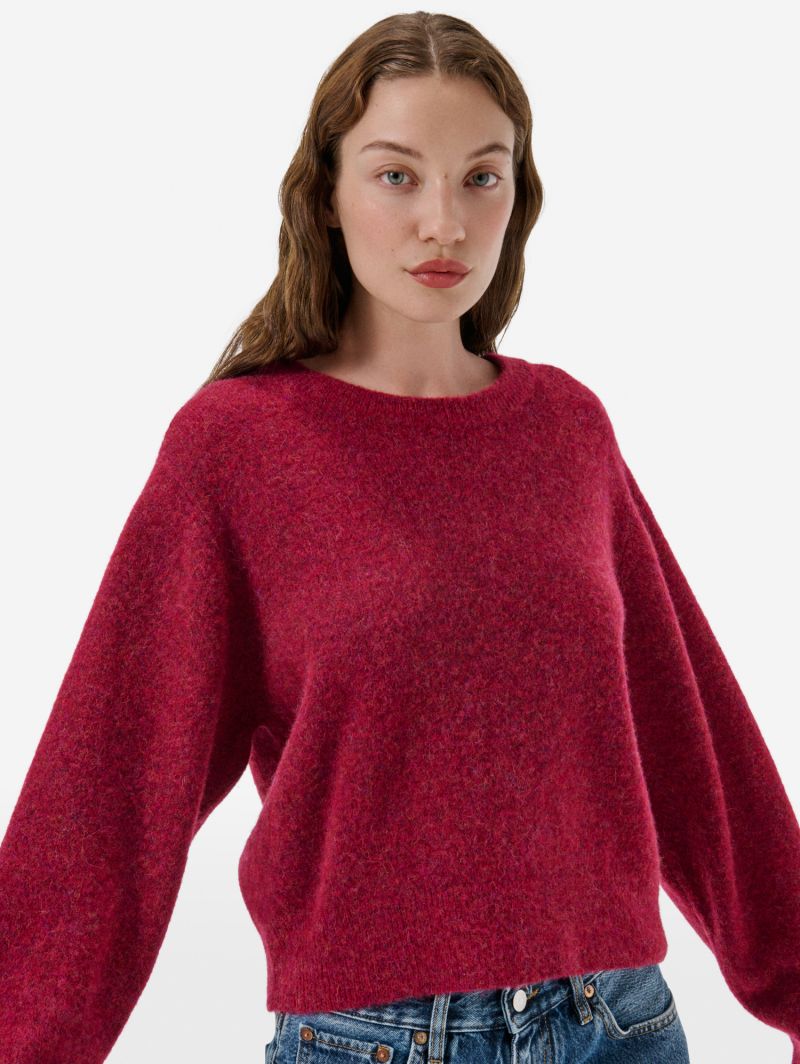 Crop round neck collar plain knit alpaca