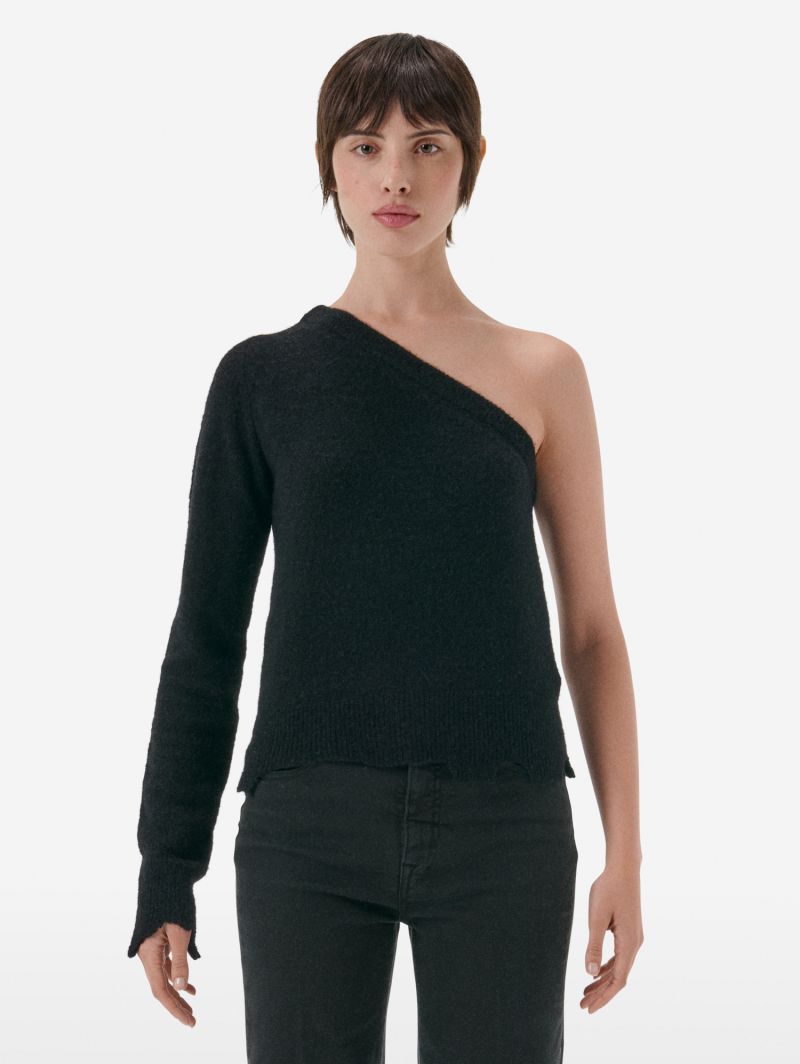 One-shoulder alpaca-blend jumper