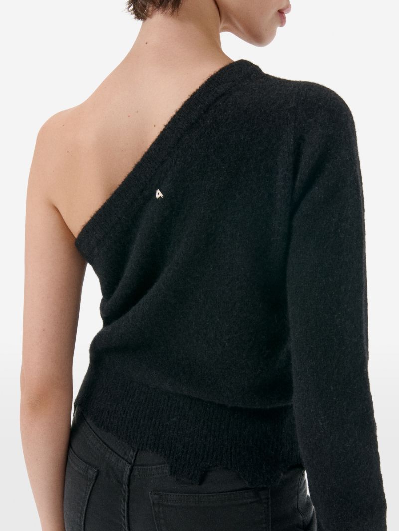 One-shoulder alpaca-blend jumper