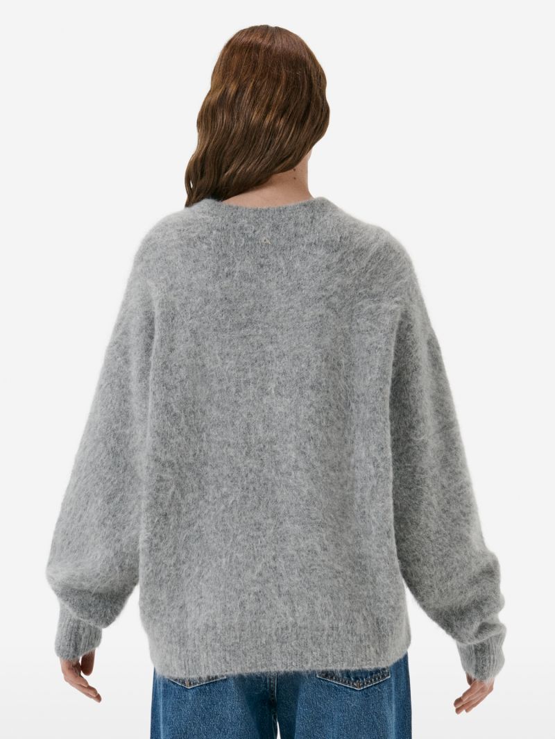 Over round neck collar brushed plain knit amazing